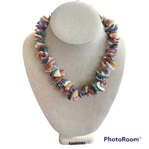 Vintage Chunky Seashell Statement Necklace Multicolored Funky Coastal